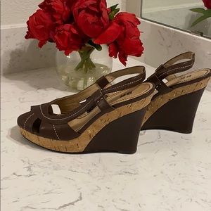 BP. Brown Leather Wedge Sandal